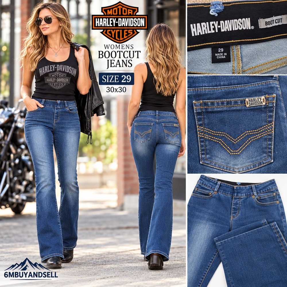 Harley-Davidson Womens Bootcut Jeans Size 29 Medium Wash Pull On Denim 30x30